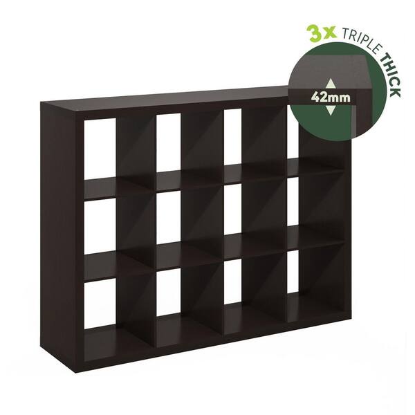 Furinno Cubicle 43.34 in. Tall Dark Oak Wood 12-Shelf Cube