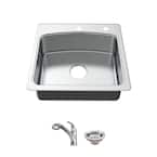 All-in-One Drop-in Stainless Steel 25 in. 2-Hole Single Bowl Kitchen Sink with Pull-Out Faucet