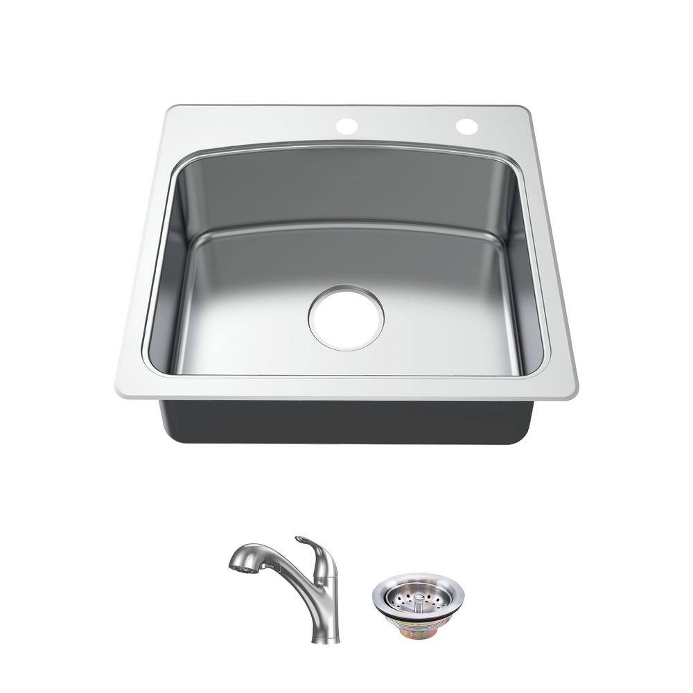 25-Inch Stainless Steel Single Bowl Kitchen Sink with Pull-Out Faucet