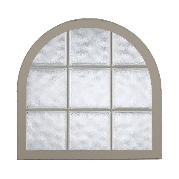 Hy-Lite 42 in. x 50 in. Acrylic Block Round Top Vinyl Window in Driftwood