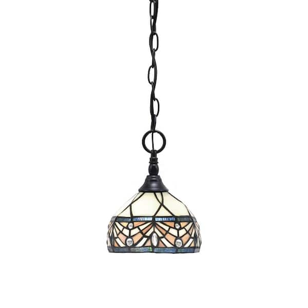 Unbranded Elva 100-Watt 1-Light Matte Black Shaded Pendant Light with 7 in. Royal Merlot Art Glass Shade, No Bulb Included
