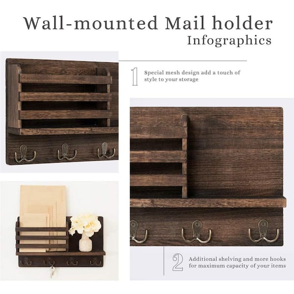 17 in. W x 4.5 in. D Decorative Wall Shelf Coat Rack Wall Mount with Hooks