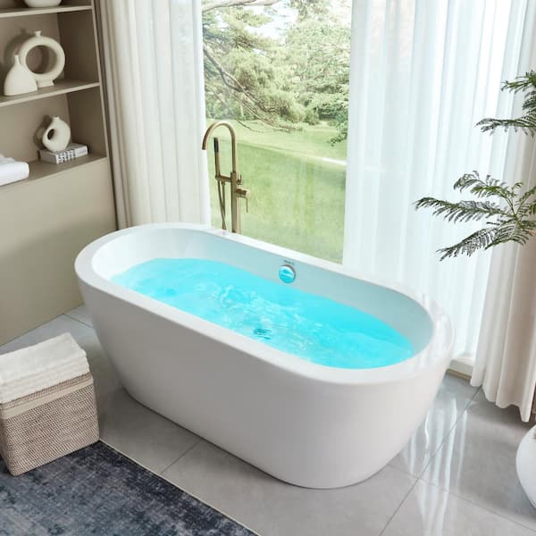Vanity Art Cergy 67.7 in. Acrylic Flatbottom Freestanding Bathtub in White