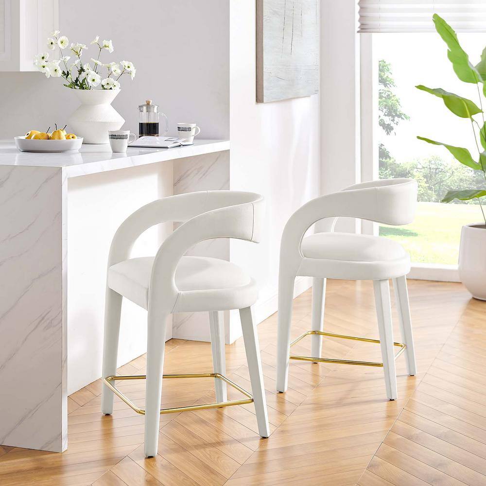 MODWAY Pinnacle 24.5 in. in Ivory Gold Rubber Wood Performance Velvet