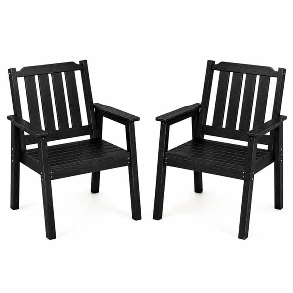 HDPE Patio Dining Chairs Set of 2, 650 lbs. All-Weather Outdoor Armchairs with Wide Seat and Armrests, Black price history on PriceWatchPro
