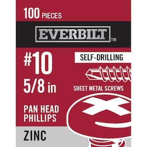 #10 x 5/8 in. Zinc Plated Phillips Pan Head Sheet Metal Screw (100-Pack)