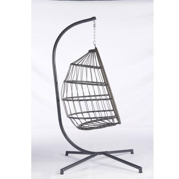 JimsMaison 28.5 in. 1-Person Metal Frame and Wicker Patio Swing with khaki Cushions