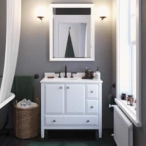 Tricia 36 in. Bathroom Vanity in White w/ Composite Granite Vanity Top in White w/ White Ceramic Oval Sink & Backsplash