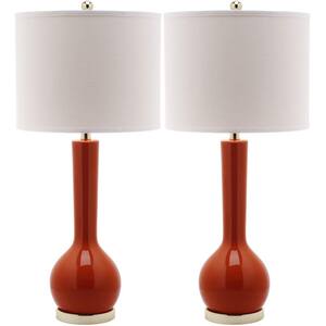 Mae 30.5 in. Blood Orange Long Neck Ceramic Table Lamp with Off-White Shade (Set of 2)