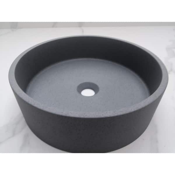 Unbranded Grey Concrete Round Vessel Bathroom Sink without Faucet and Drain