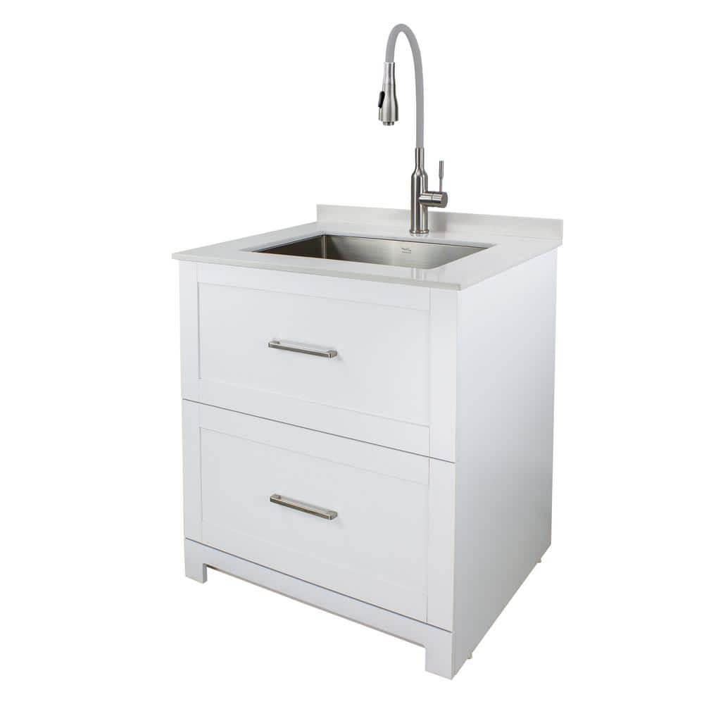  Homecart 24 White Laundry Utility Cabinet w/Stainless Steel Sink  and Faucet Combo : Tools & Home Improvement