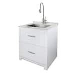 All-in-One 29 in. x 25.5 in. Stainless Steel Quartz Undermount Laundry/Utility Sink and Cabinet with Faucet in White
