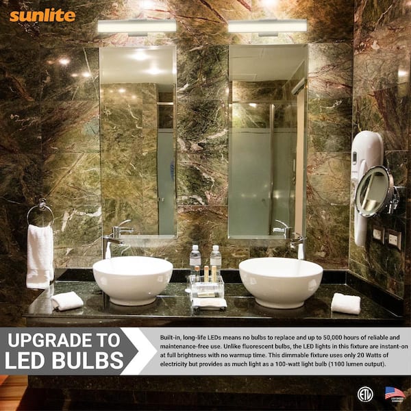 Sunlite 18 in. 1 Light Brushed Nickel LED Vanity Light Bar with