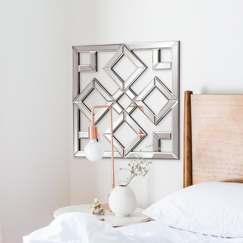 20" Square Interlocking Lattice Wood Framed Wall Mirror