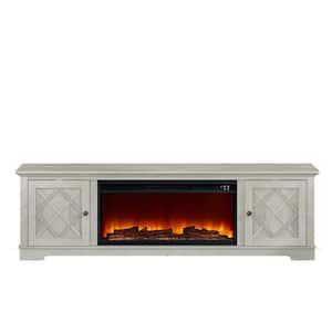 78 in. Farmhouse Freestanding Wooden Electric Fireplace TV Stand in Off-White for TVs up to 80 in.