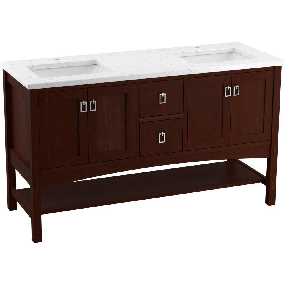 KOHLER Marabou 60 in. W x 22 in. D x 35 in. H Double Sink Freestanding Bath Vanity in Cherry