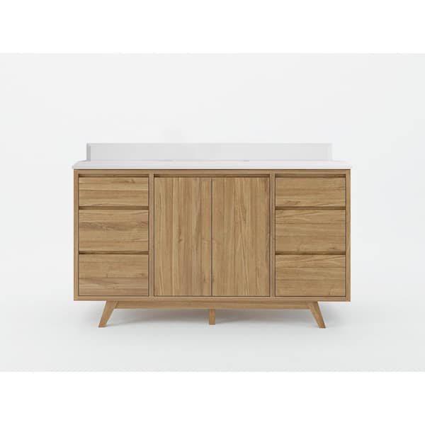 Willow Collections Madison Teak 60 in. W x 22 in. D x 36 in. H Single Sink Bath Vanity in Golden Teak with Cove Edge White Quartz