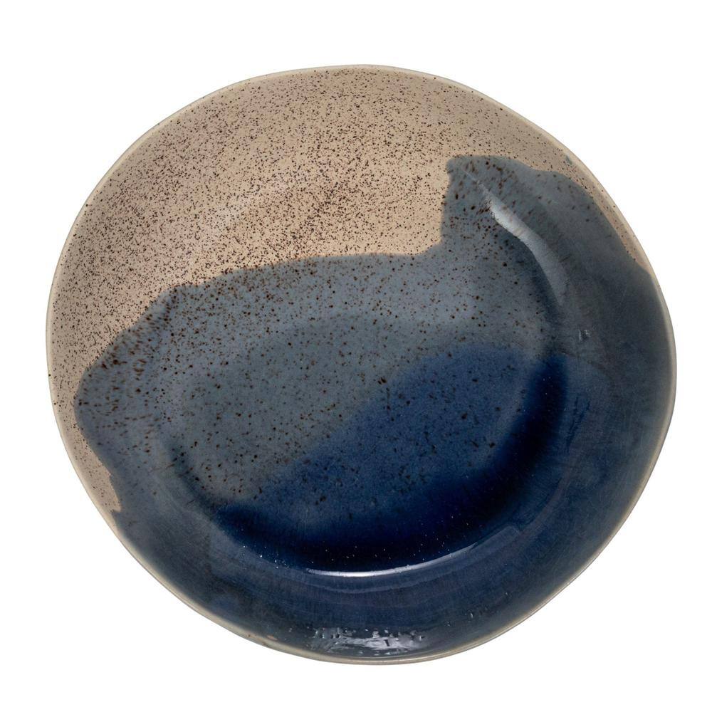 Blue and Cream Crackle Glaze Ceramic Serving Bowl