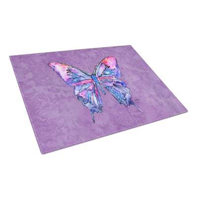 Butterfly on Purple Tempered Glass Large Cutting Board