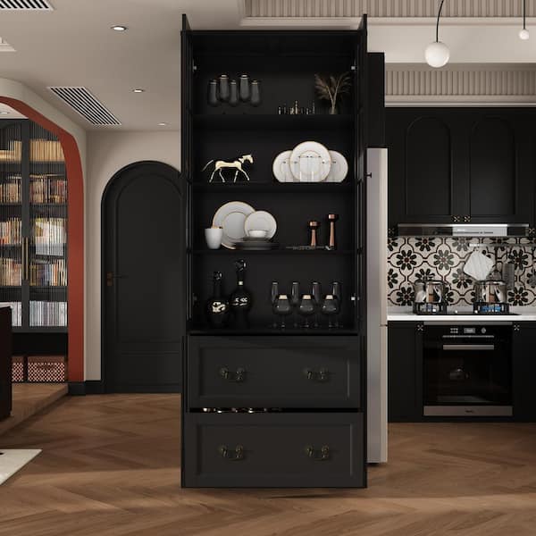 FUFU&GAGA Black Wooden 31.5 in. W Buffet Pantry Cabinet