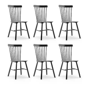 Windsor Classic Black Solid Wood Dining Chairs with Curving Spindle Back for Kitchen and Dining Room Set of 6