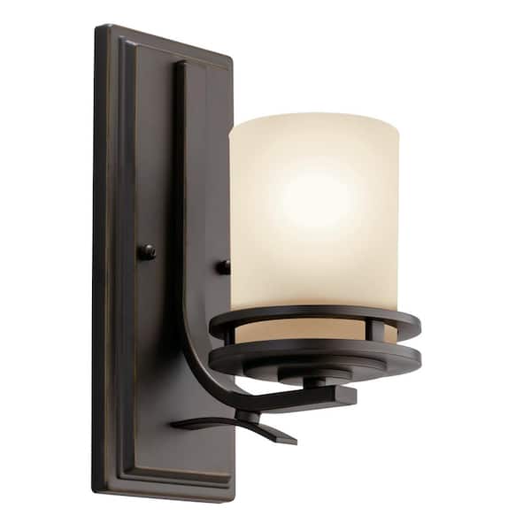 Hendrik 1-Light Olde Bronze Bathroom Indoor Wall Sconce Light with Light Umber Etched Glass Shade