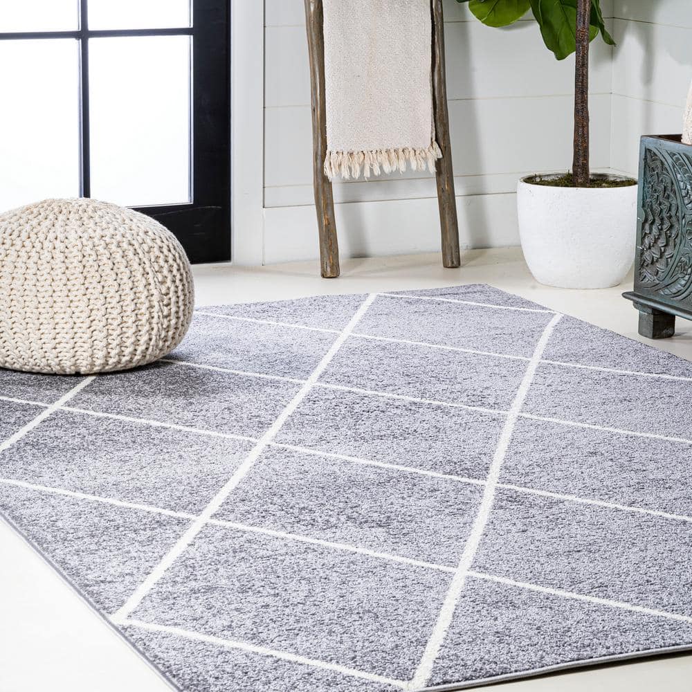 Gray and White Diamond Trellis 4' x 6' Reversible Area Rug