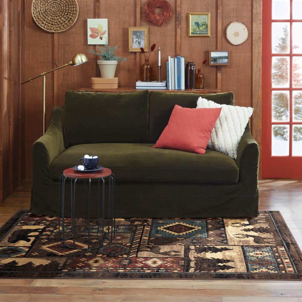 Buffalo Bear Rustic Red and Brown Area Rug