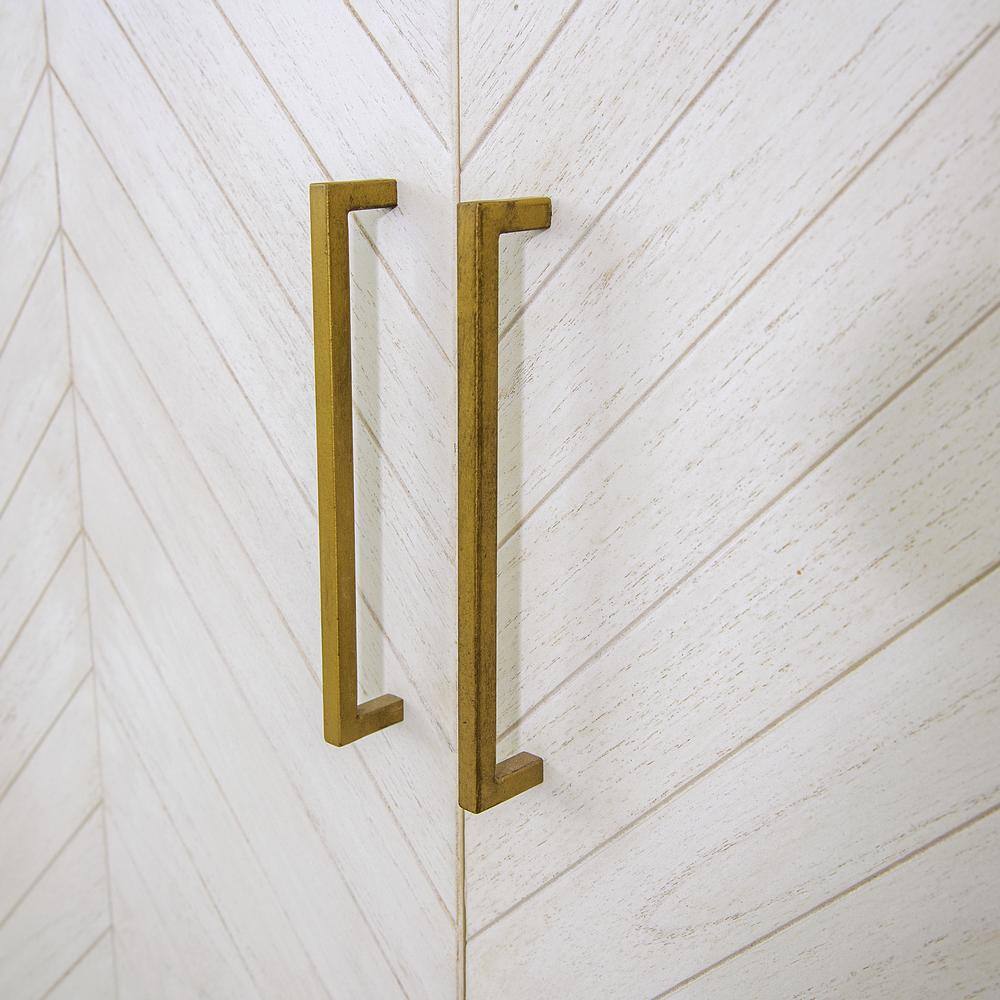 Gray Chevron Pattern Solid Wood Accent Cabinet with Brass Hardware