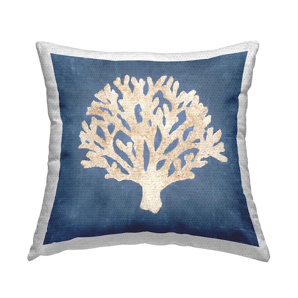 Stupell Industries Coral Reef Botanical Blue Square Outdoor Throw Pillow