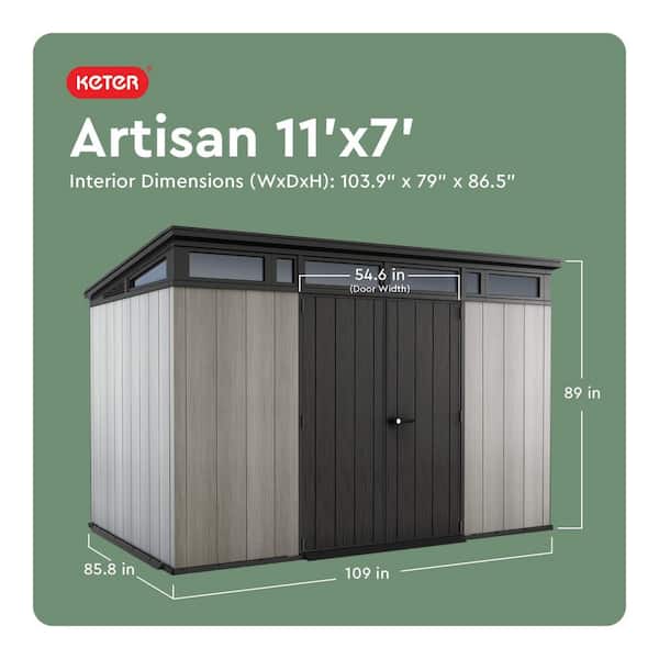 Artisan Evo 11 ft. W x 7 ft. D Modern Resin Plastic Outdoor Storage Shed With Flooring in Grey (80 sq. ft.)