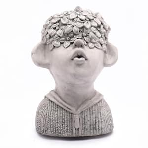 Gray MgO Kissing Flower Child Bust Planter Composite Decorative Pot