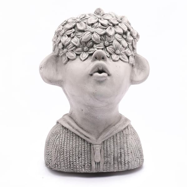 LuxenHome Gray MgO Kissing Flower Child Bust Planter Composite Decorative Pot