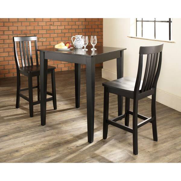 Crosley Furniture 3 Piece Black Pub Dining Set With School House Stools Kd320007bk The Home Depot