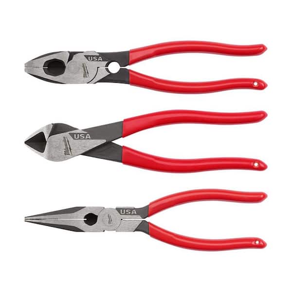 Milwaukee Linesman Plier with Thread Cleaner with 8 in. Long Nose Plier and 8 in. Diagonal Plier