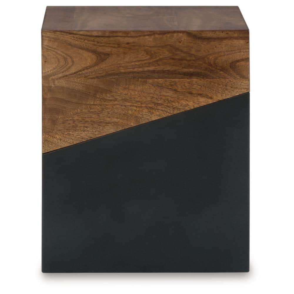 Trailbend Two-Tone Brown and Gunmetal Wood Accent Table
