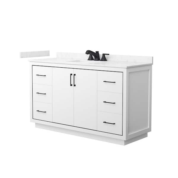 Icon 60 in. Single Freestanding White Bath Vanity with Carrara Cultured Marble Top