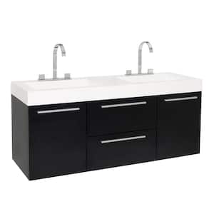Opulento 54 in. Double Vanity in Black with Acrylic Vanity Top in White with White Basins