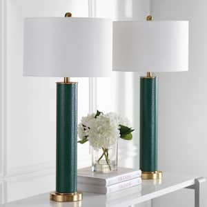 Ollie 31.5 in. Dark Green Faux Alligator Table Lamp with Off-White Shade (Set of 2)