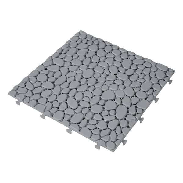 1 ft. x 1 ft. Interlocking Floor Tiles Plastic Deck Tile Pebble Stone Pattern in Gray (12 per Case)