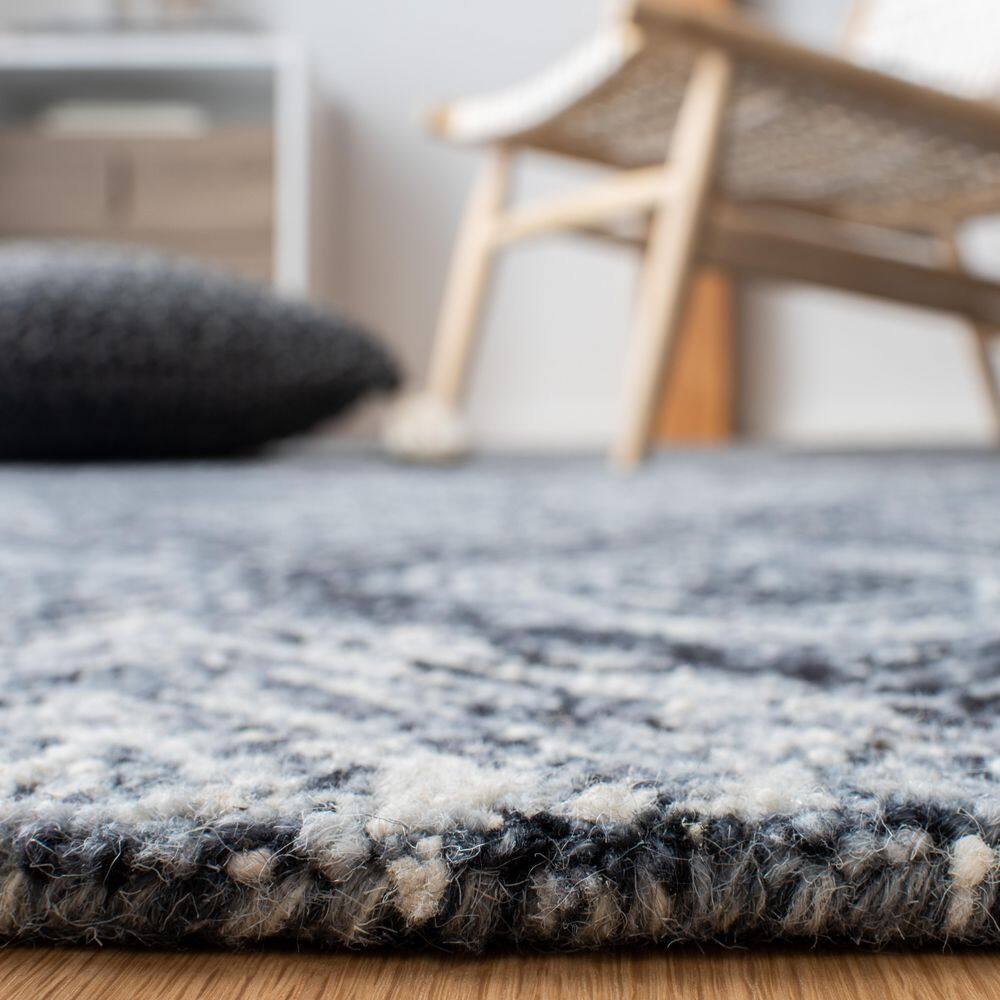 Gray and Blue Handmade Wool 9' x 12' Geometric Area Rug