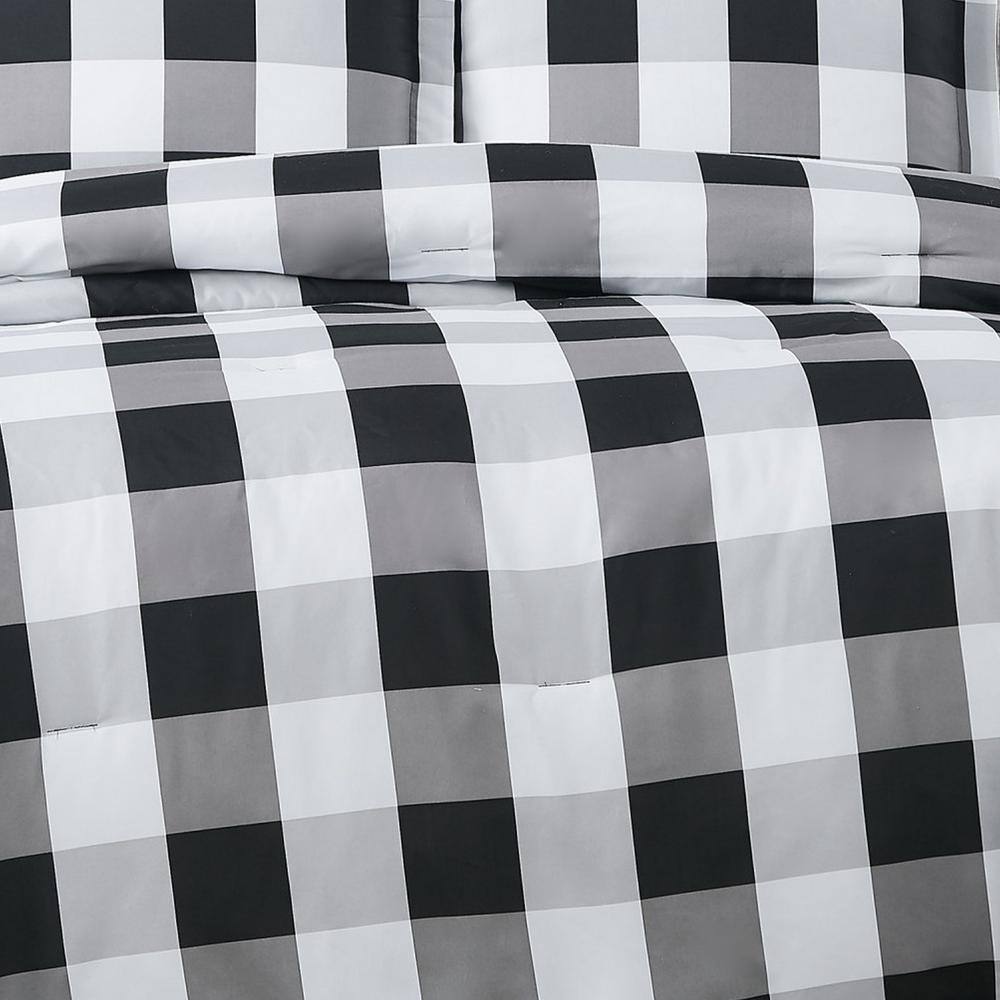 Twin XL Black and White Buffalo Plaid Duvet Cover Set