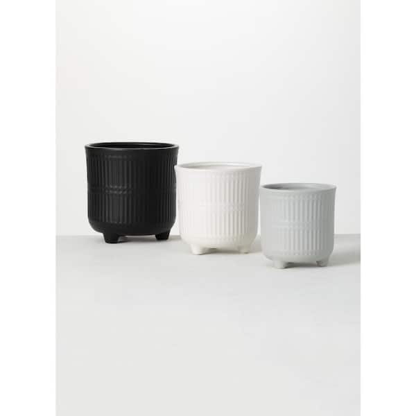 SULLIVANS 6.5", 5.5", and 4.75" Black, White & Gray Ceramic Planters (Set of 3)