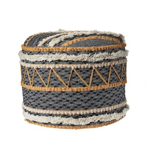 Nora Black/Yellow Striped Hand-Woven Organic Cotton Ottoman Pouf