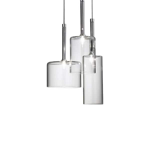 OUKANING 3-Light Clear Modern Simple Style Pendant Light with 3 Clear Glass Bottle Shades