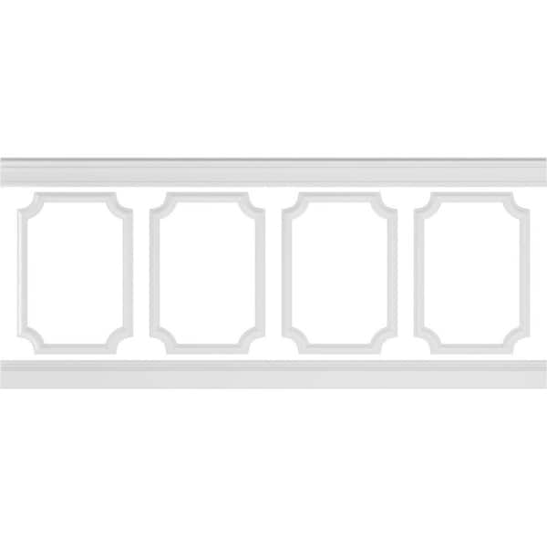 Ekena Millwork 94 1/2 in. (Adjustable 40 in. to 44 in.) 26 sq. ft. Polyurethane Ashford Scalloped Panel Wainscot Kit Primed