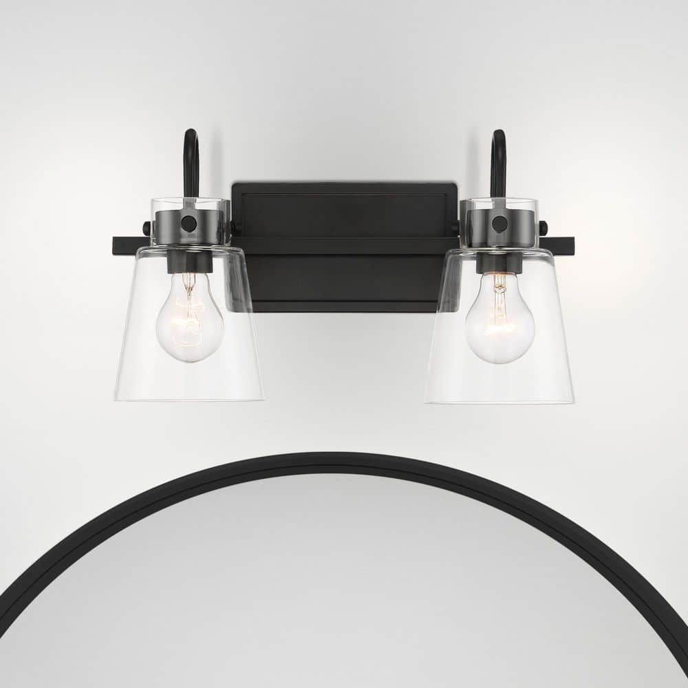 Inwood 16 in. 2-Light Matte Black Modern Vanity Light with Clear Glass Shades price history on PriceWatchPro