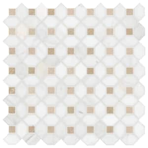 Bianco Dolomite Crema Dotty 12 in. x 12 in. Polished Marble Mesh-Mounted Mosaic Floor and Wall Tile (10.7 sq. ft./case)