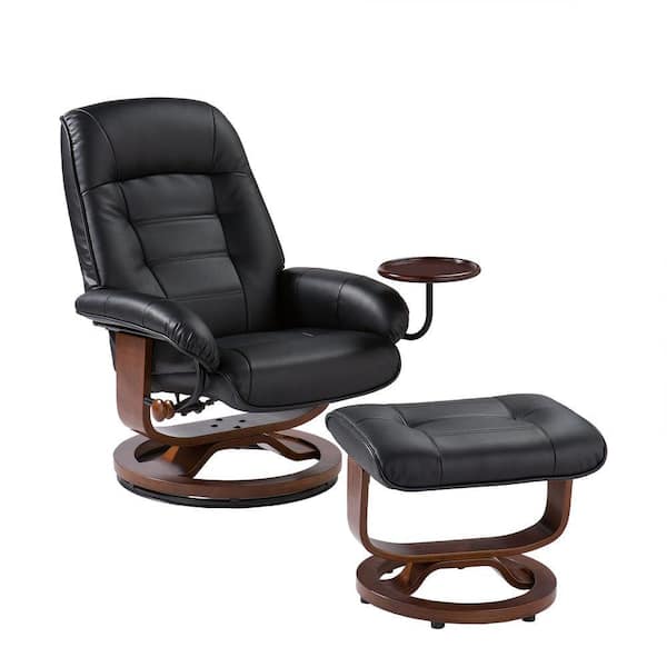 Unbranded Black Leather Reclining Chair with Ottoman