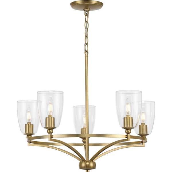 Progress Lighting Parkhurst 25.25 in. 5-Light Brushed Bronze New Traditional Chandelier with Clear Glass Shades for Dining Room